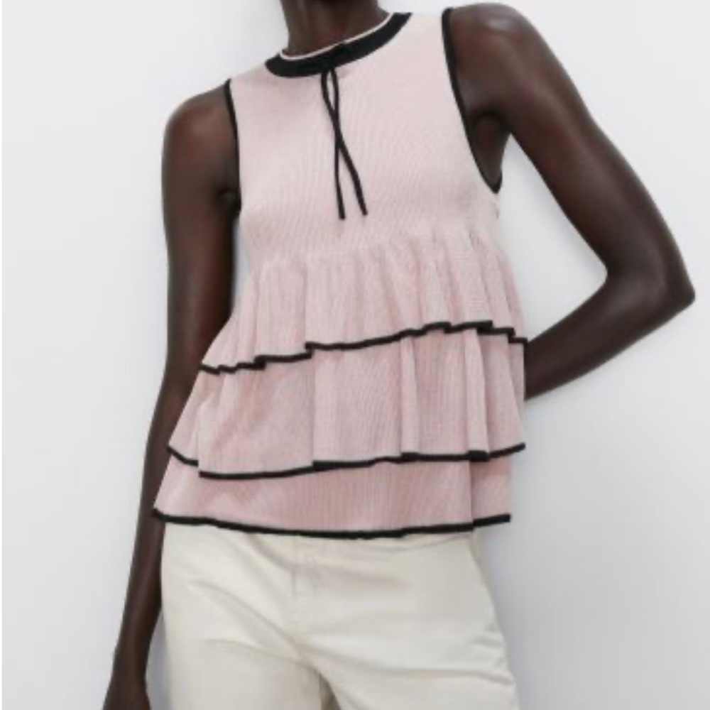 ZARA PINK RUFFLED KNIT TOP Sleeveless